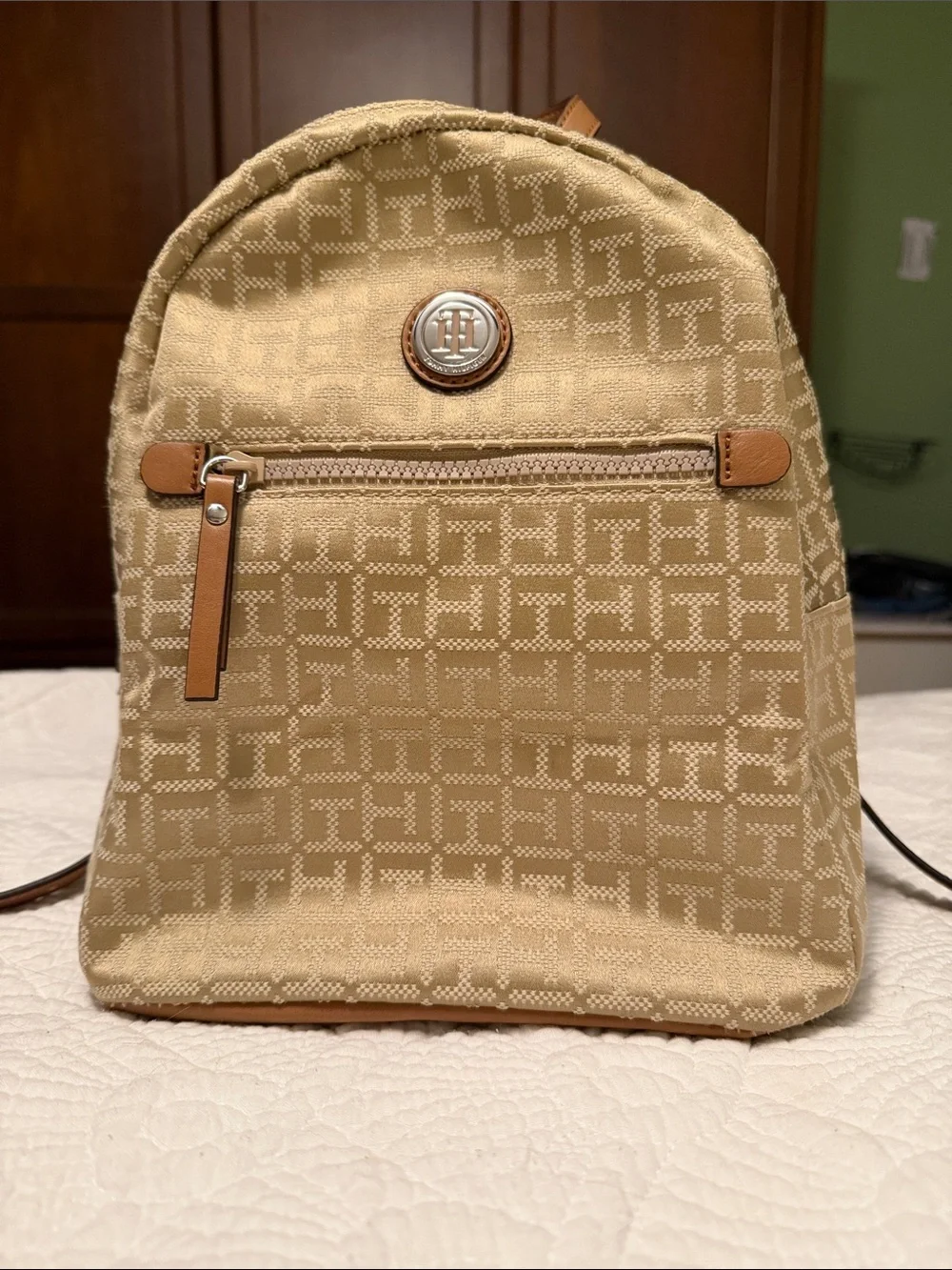 Tommy Hilfiger Beige Monogram Backpack